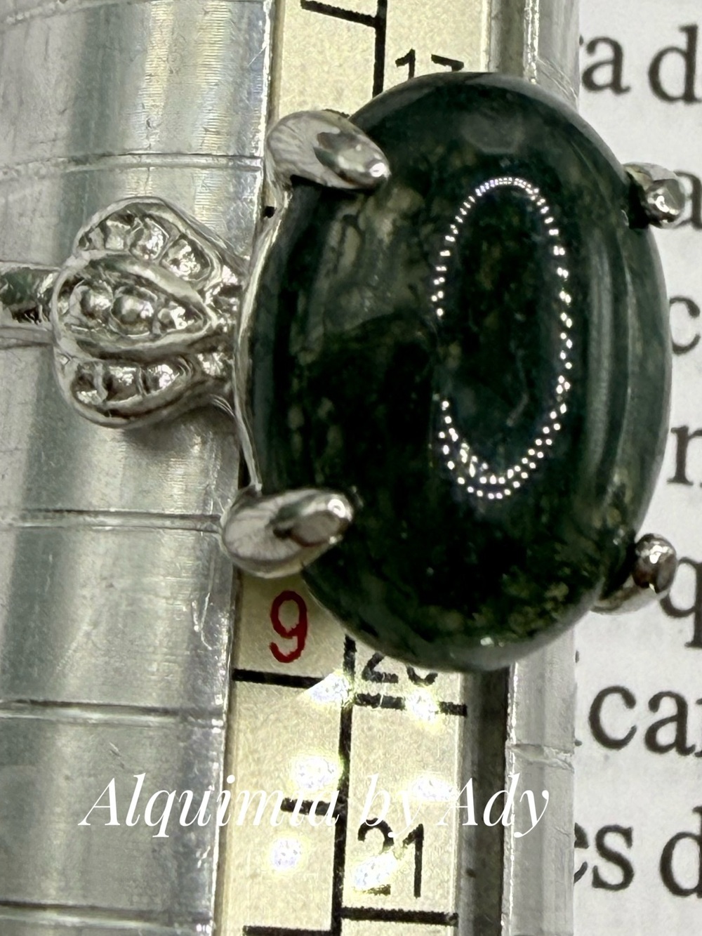 BOHO + Moss agate silver gem ring